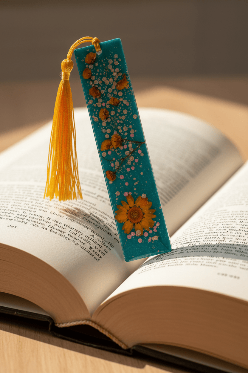 Floral Resin Bookmark with Tassel – Choose Pink, Orange or Purple - The Glossy Gift Shop