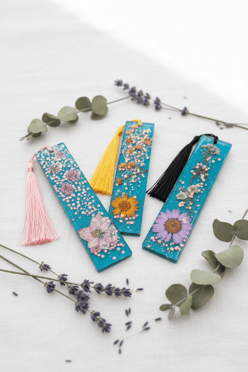 Floral Resin Bookmark with Tassel – Choose Pink, Orange or Purple - The Glossy Gift Shop