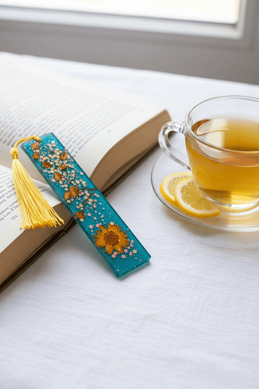 Floral Resin Bookmark with Tassel – Choose Pink, Orange or Purple - The Glossy Gift Shop