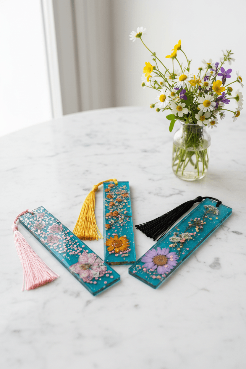 Floral Resin Bookmark with Tassel – Choose Pink, Orange or Purple - The Glossy Gift Shop