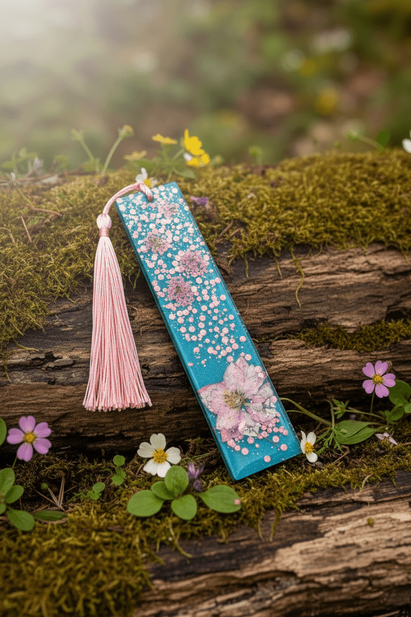 Floral Resin Bookmark with Tassel – Choose Pink, Orange or Purple - The Glossy Gift Shop