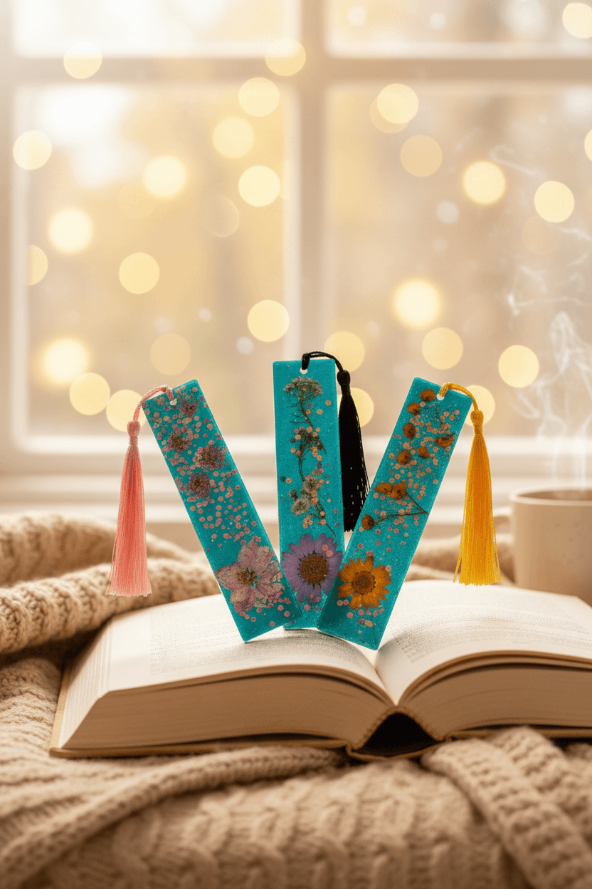 Floral Resin Bookmark with Tassel – Choose Pink, Orange or Purple - The Glossy Gift Shop