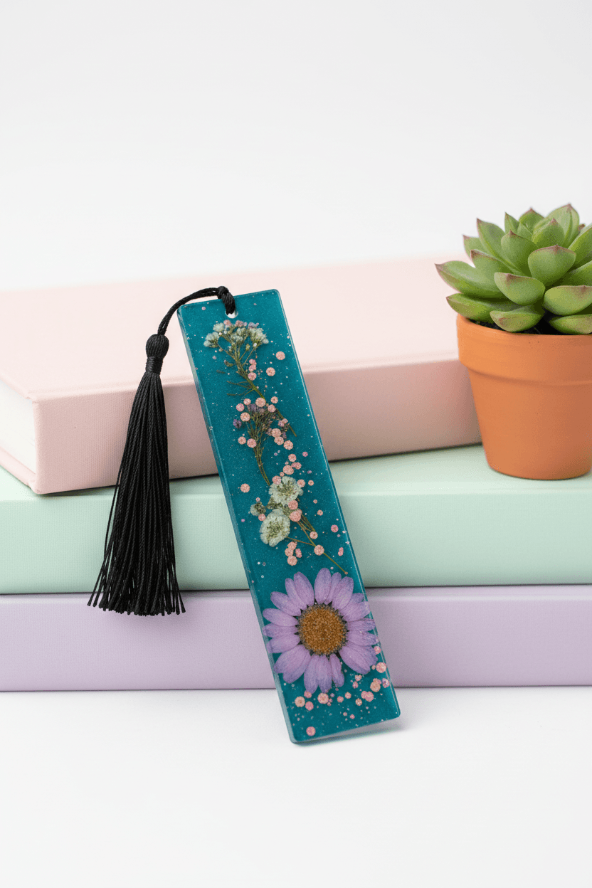 Floral Resin Bookmark with Tassel – Choose Pink, Orange or Purple - The Glossy Gift Shop