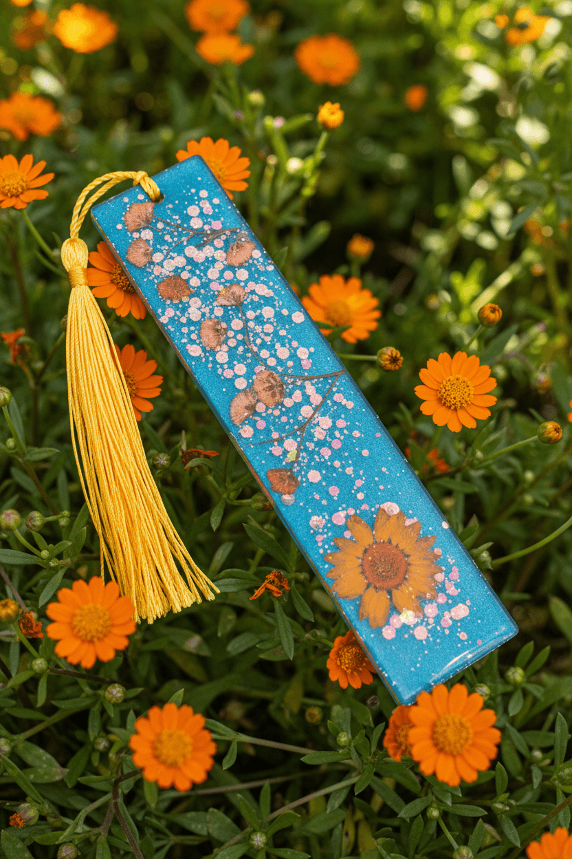 Floral Resin Bookmark with Tassel – Choose Pink, Orange or Purple - The Glossy Gift Shop