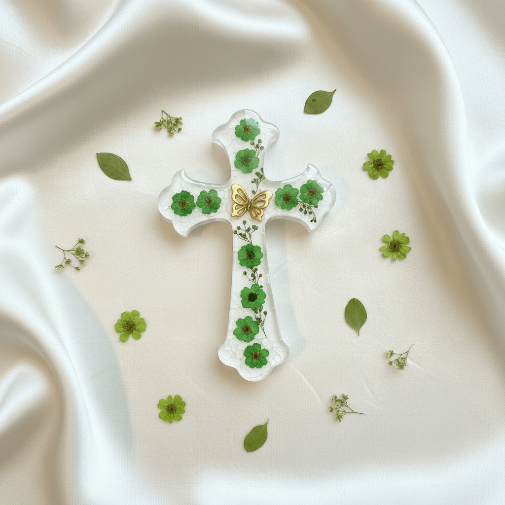 Floral Resin Cross – Christening, Baptism & Communion Gift - The Glossy Gift Shop