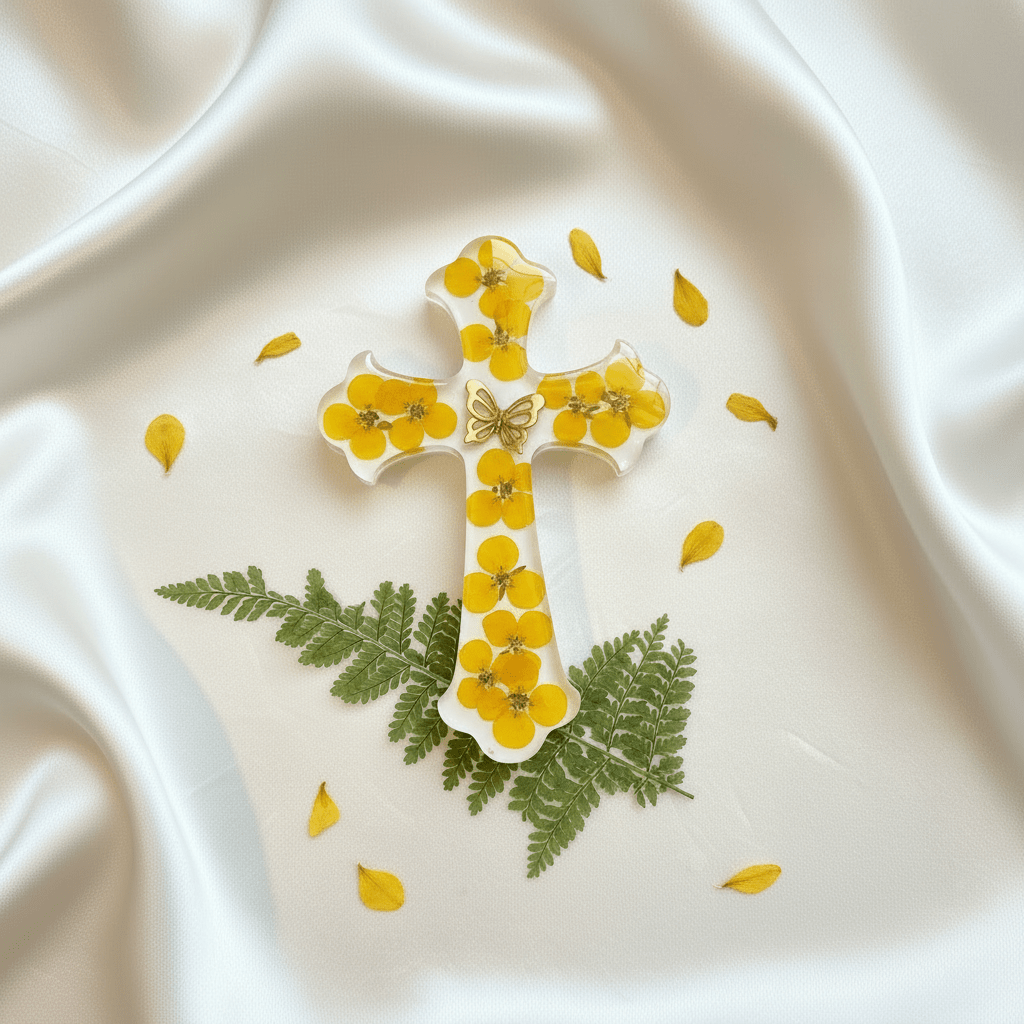 Floral Resin Cross – Christening, Baptism & Communion Gift - The Glossy Gift Shop