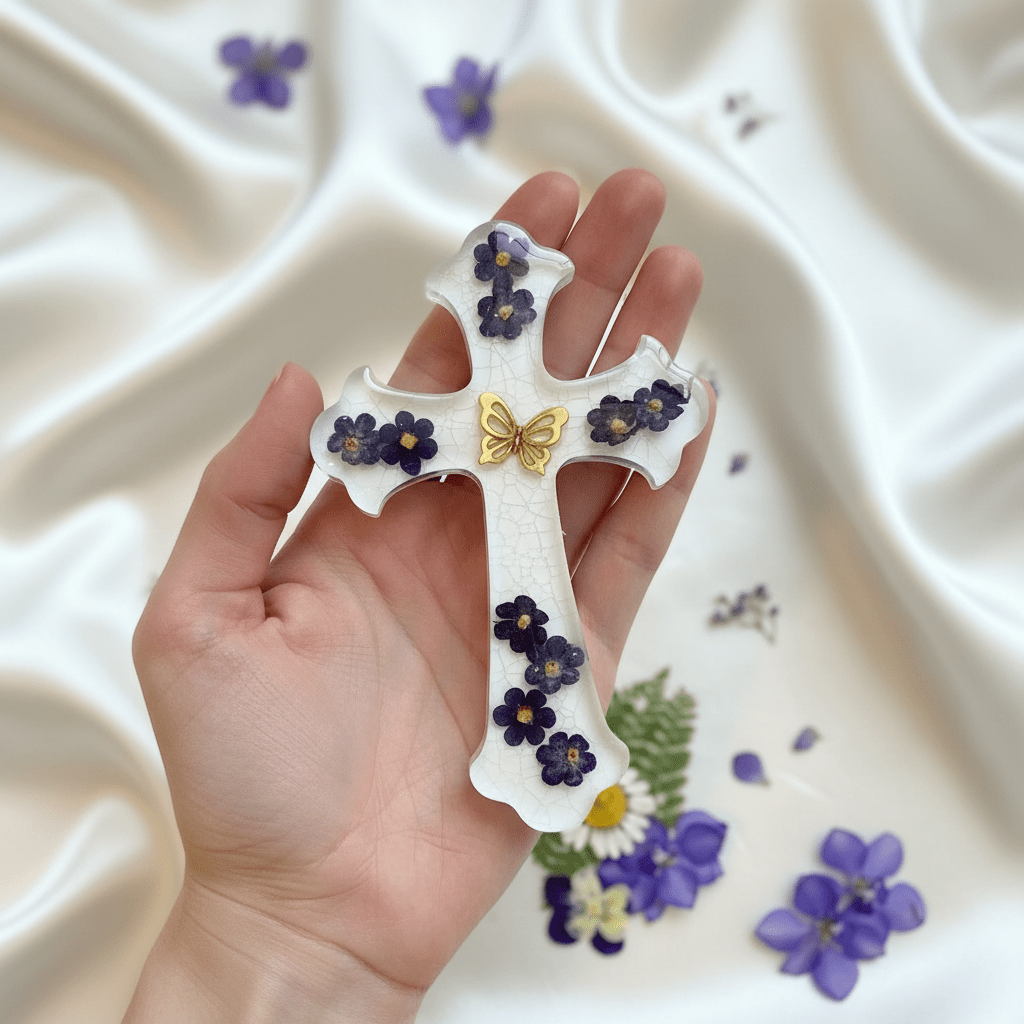 Floral Resin Cross – Christening, Baptism & Communion Gift - The Glossy Gift Shop