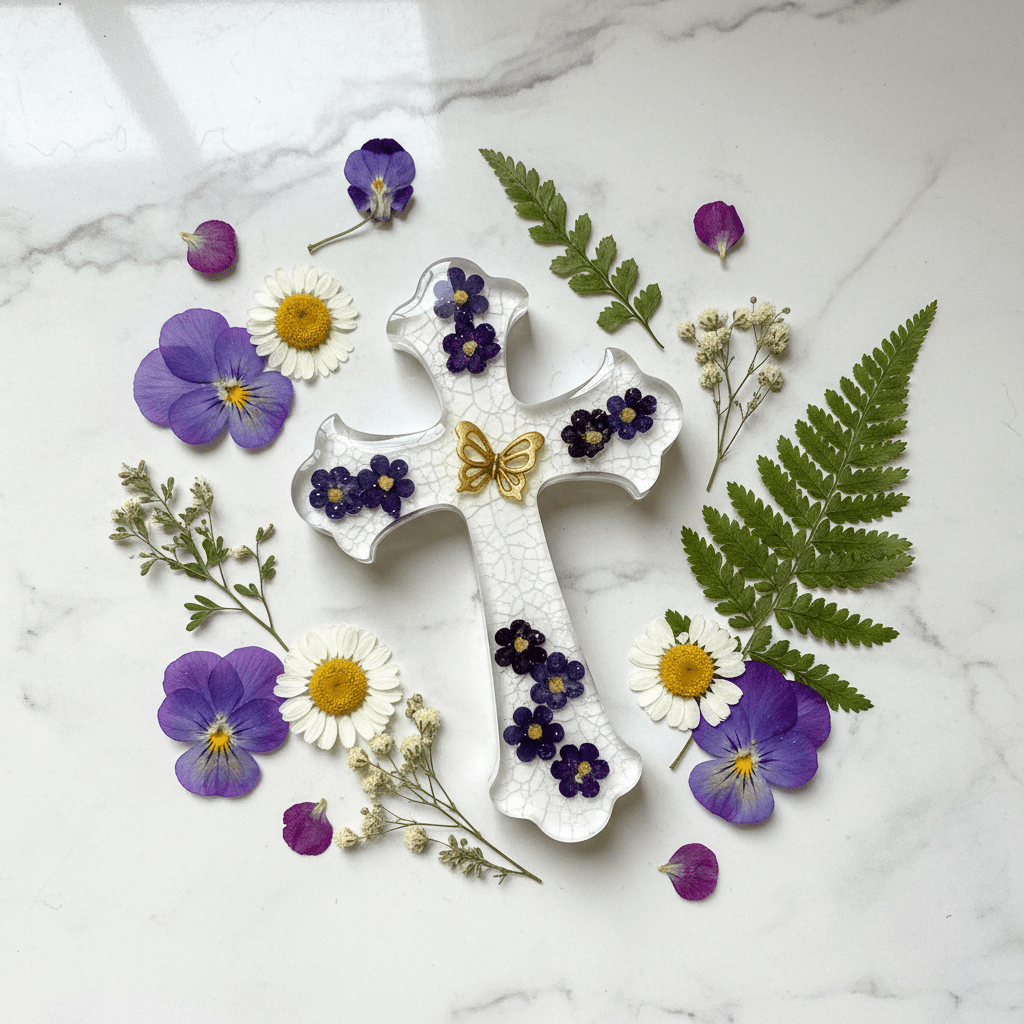 Floral Resin Cross – Christening, Baptism & Communion Gift - The Glossy Gift Shop