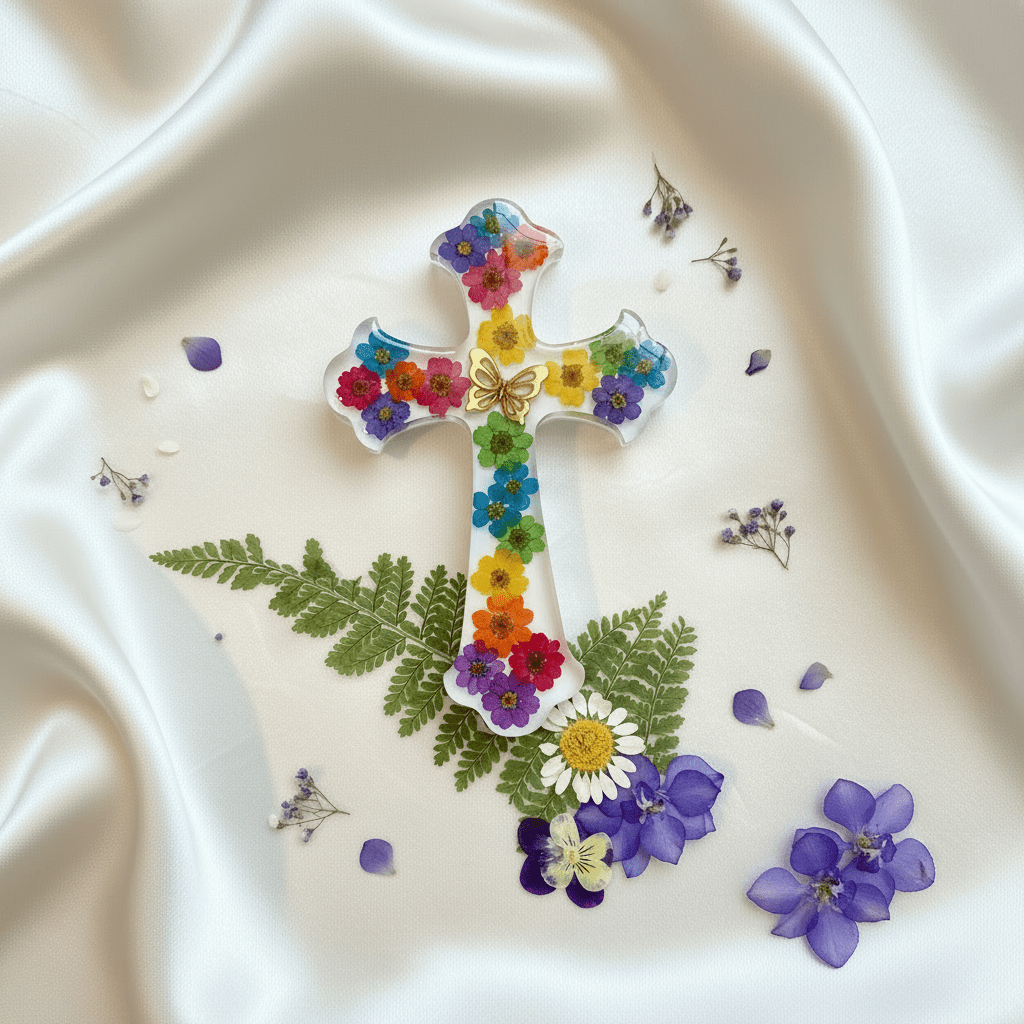 Floral Resin Cross – Christening, Baptism & Communion Gift - The Glossy Gift Shop