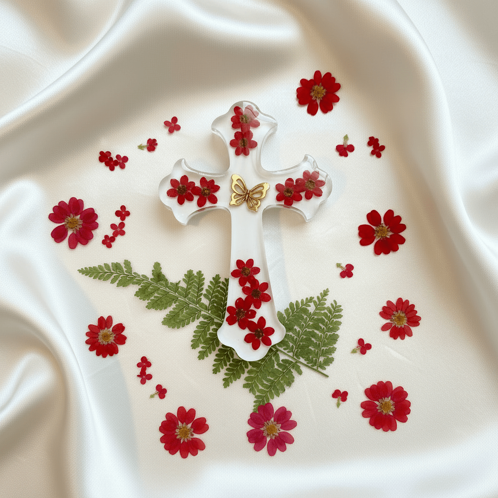 Floral Resin Cross – Christening, Baptism & Communion Gift - The Glossy Gift Shop