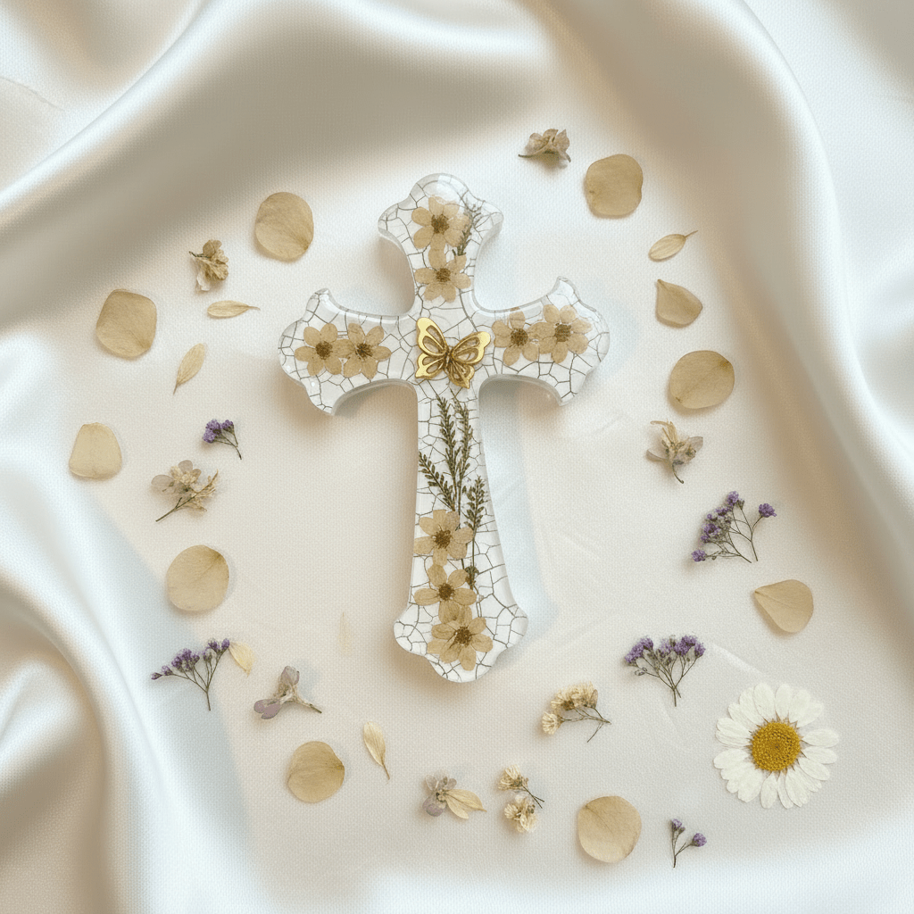 Floral Resin Cross – Christening, Baptism & Communion Gift - The Glossy Gift Shop