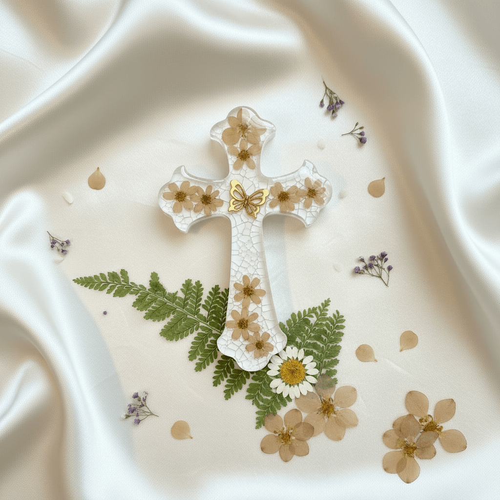 Floral Resin Cross – Christening, Baptism & Communion Gift - The Glossy Gift Shop