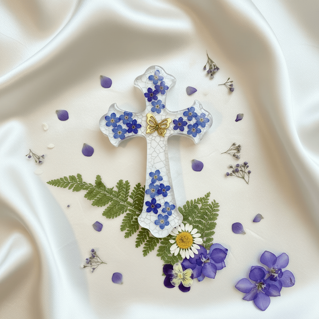 Floral Resin Cross – Christening, Baptism & Communion Gift - The Glossy Gift Shop
