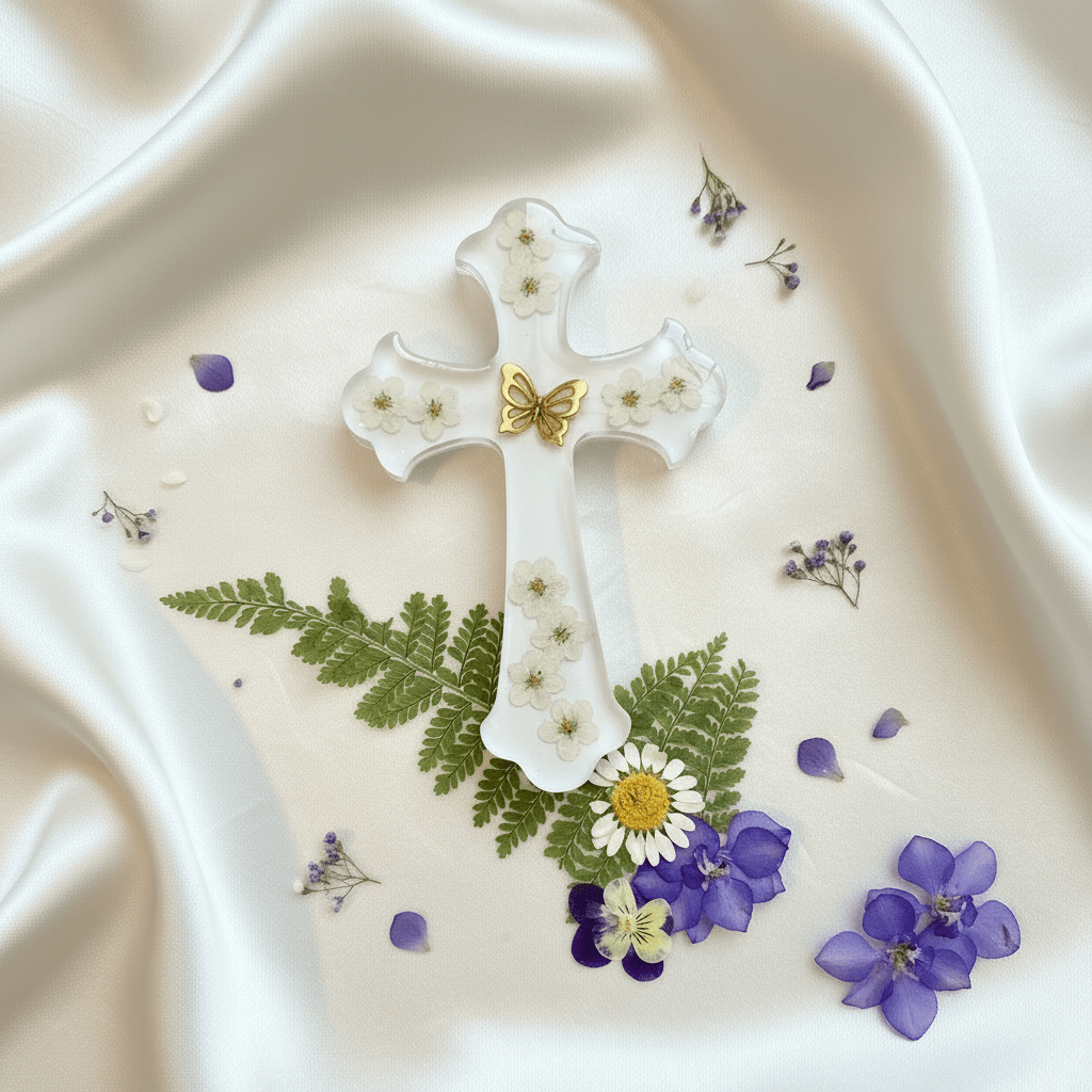 Floral Resin Cross – Christening, Baptism & Communion Gift - The Glossy Gift Shop