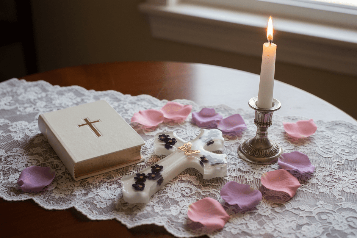 Floral Resin Cross – Christening, Baptism & Communion Gift - The Glossy Gift Shop