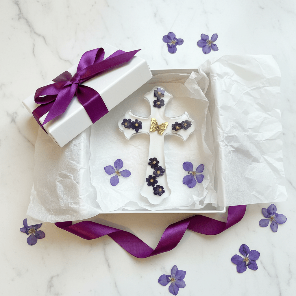 Floral Resin Cross – Christening, Baptism & Communion Gift - The Glossy Gift Shop