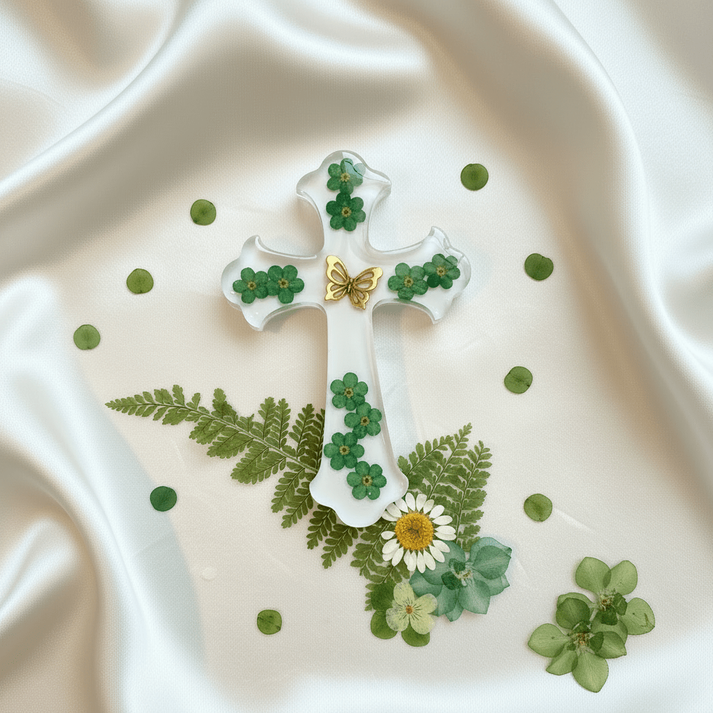 Floral Resin Cross – Christening, Baptism & Communion Gift - The Glossy Gift Shop