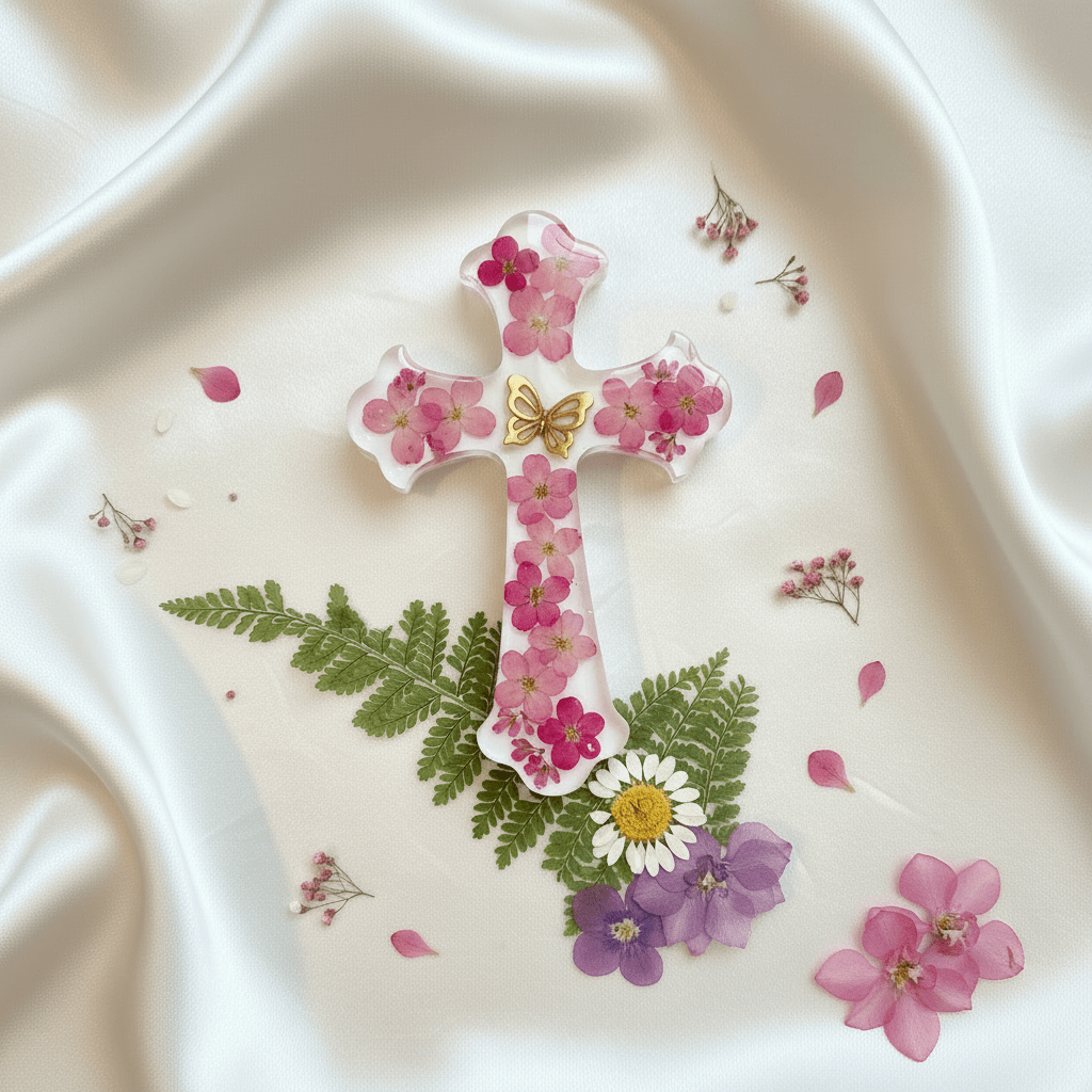 Floral Resin Cross – Christening, Baptism & Communion Gift - The Glossy Gift Shop