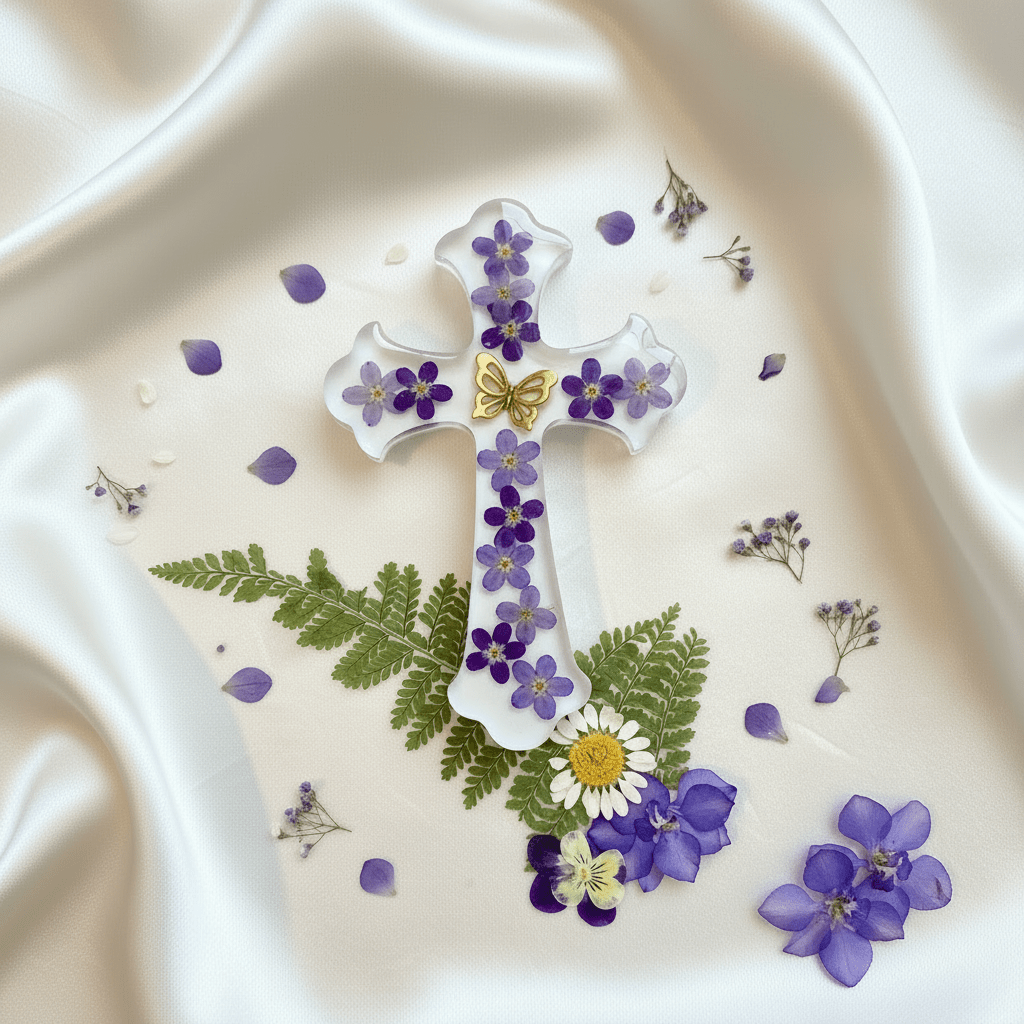 Floral Resin Cross – Christening, Baptism & Communion Gift - The Glossy Gift Shop