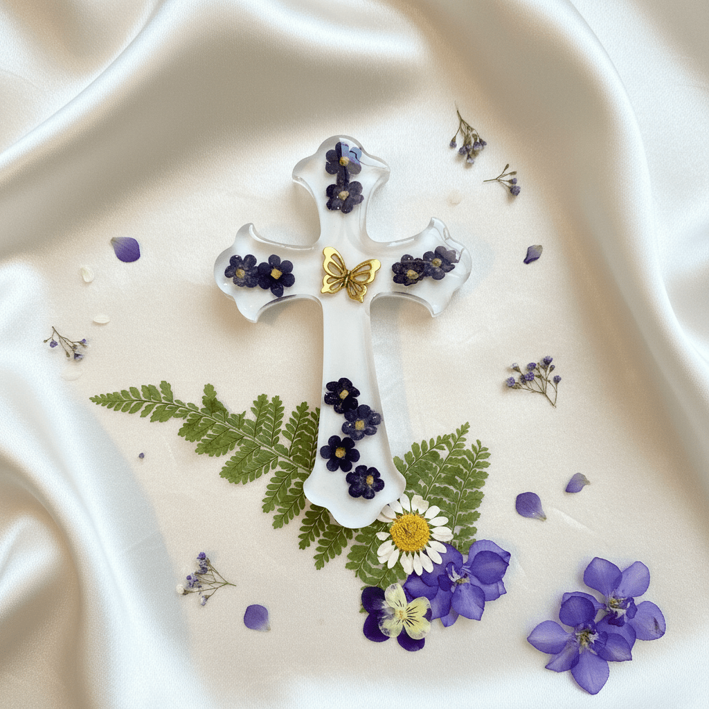 Floral Resin Cross – Christening, Baptism & Communion Gift - The Glossy Gift Shop