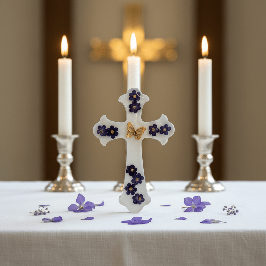 Floral Resin Cross – Christening, Baptism & Communion Gift - The Glossy Gift Shop