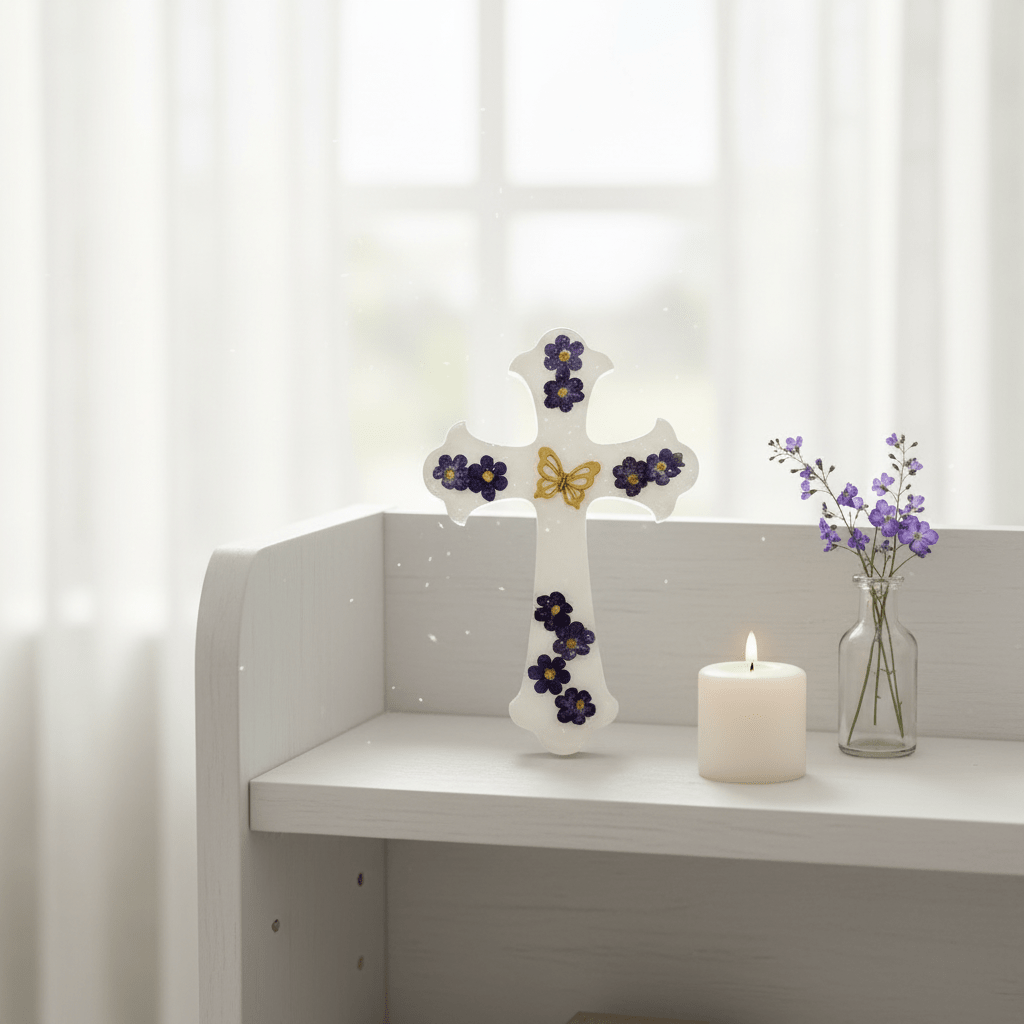 Floral Resin Cross – Christening, Baptism & Communion Gift - The Glossy Gift Shop
