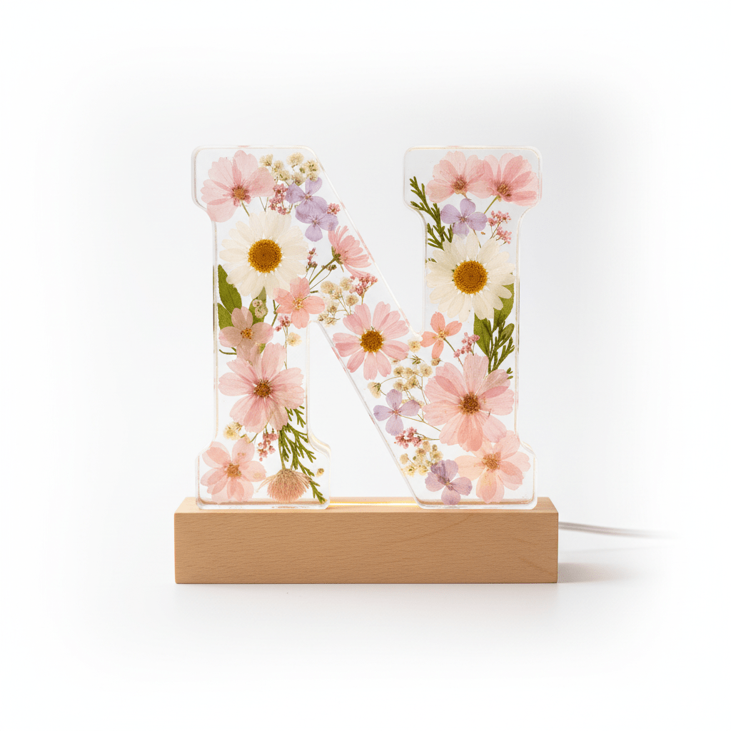 Floral Resin Lighted Letter – Personalized LED Night Light - The Glossy Gift Shop