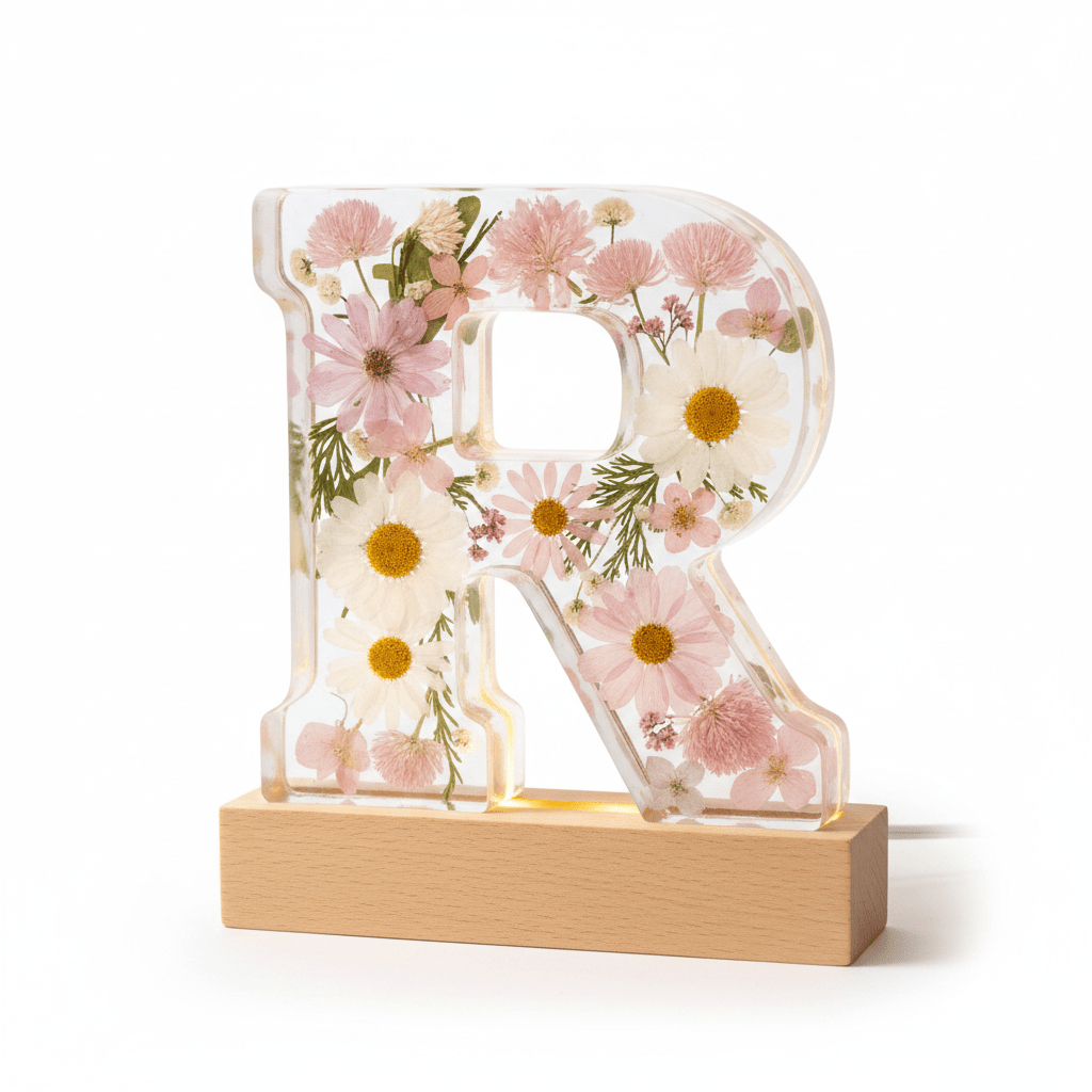 Floral Resin Lighted Letter – Personalized LED Night Light - The Glossy Gift Shop