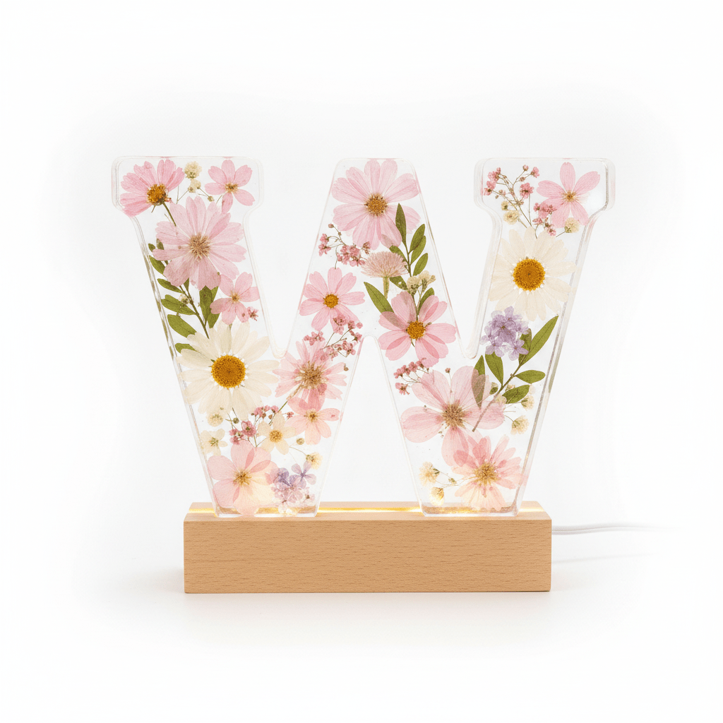 Floral Resin Lighted Letter – Personalized LED Night Light - The Glossy Gift Shop