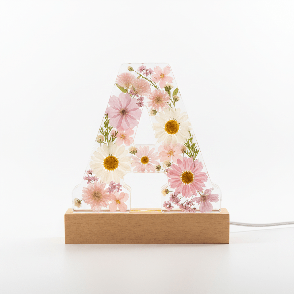 Floral Resin Lighted Letter – Personalized LED Night Light - The Glossy Gift Shop