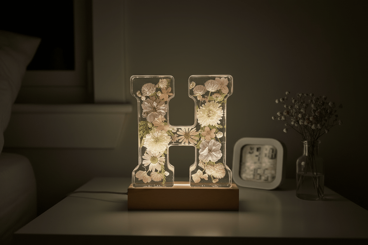 Floral Resin Lighted Letter – Personalized LED Night Light - The Glossy Gift Shop