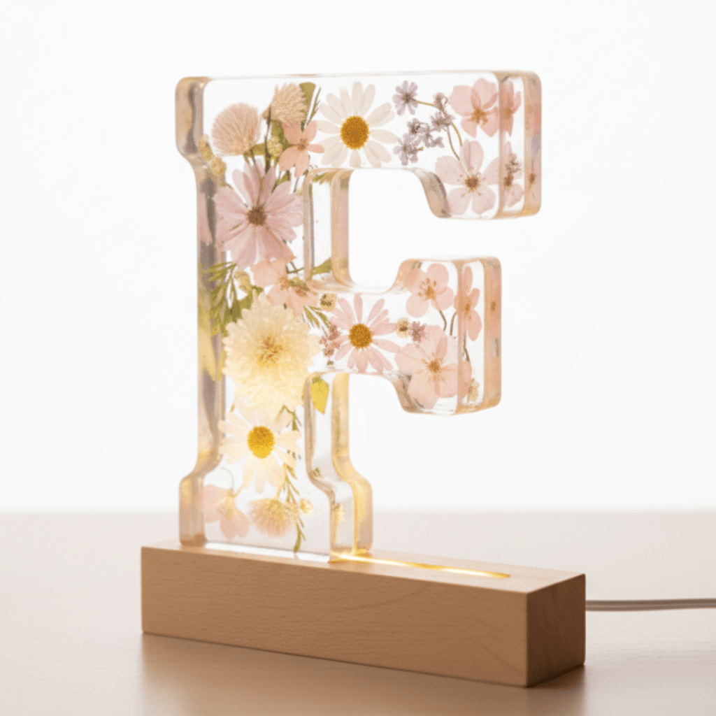 Floral Resin Lighted Letter – Personalized LED Night Light - The Glossy Gift Shop