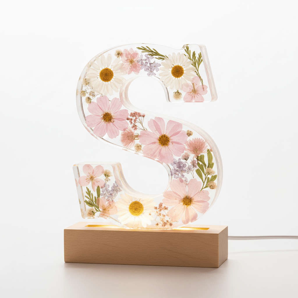 Floral Resin Lighted Letter – Personalized LED Night Light - The Glossy Gift Shop