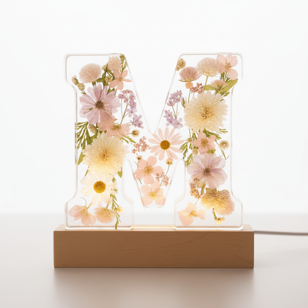 Floral Resin Lighted Letter – Personalized LED Night Light - The Glossy Gift Shop
