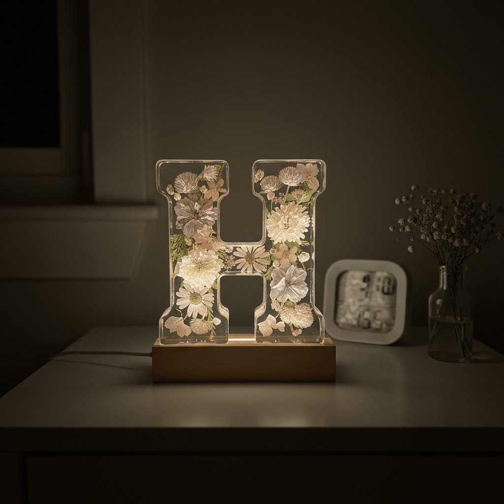 Floral Resin Lighted Letter – Personalized LED Night Light - The Glossy Gift Shop