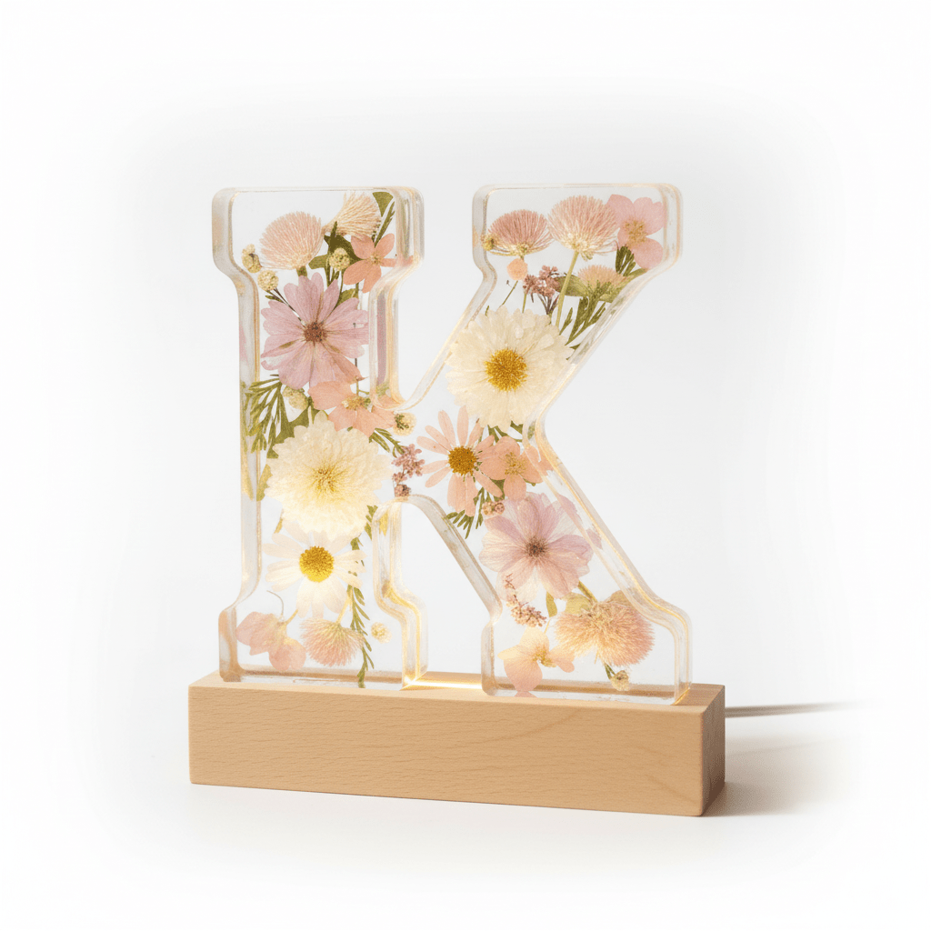 Floral Resin Lighted Letter – Personalized LED Night Light - The Glossy Gift Shop