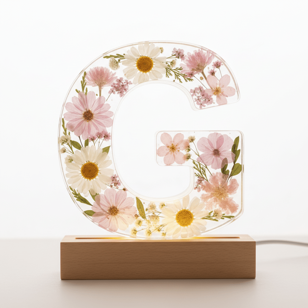 Floral Resin Lighted Letter – Personalized LED Night Light - The Glossy Gift Shop