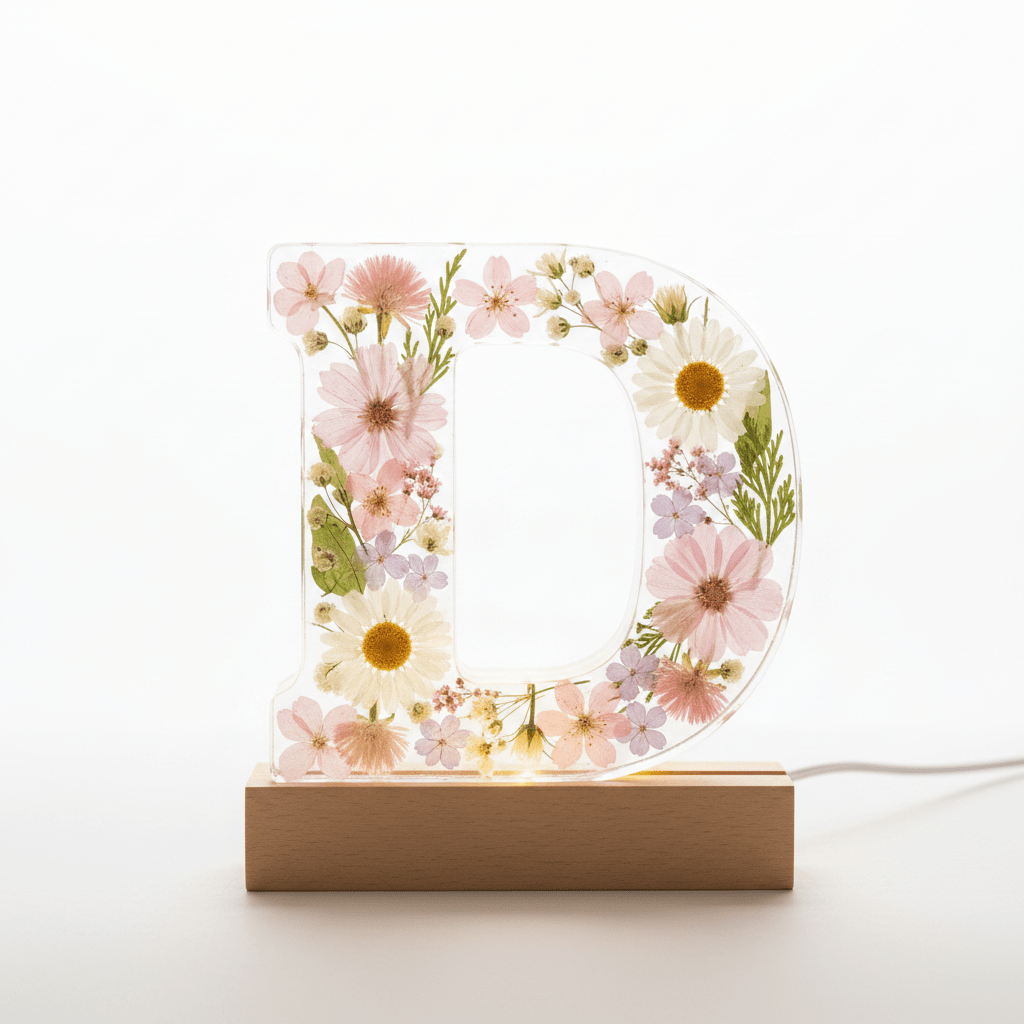 Floral Resin Lighted Letter – Personalized LED Night Light - The Glossy Gift Shop