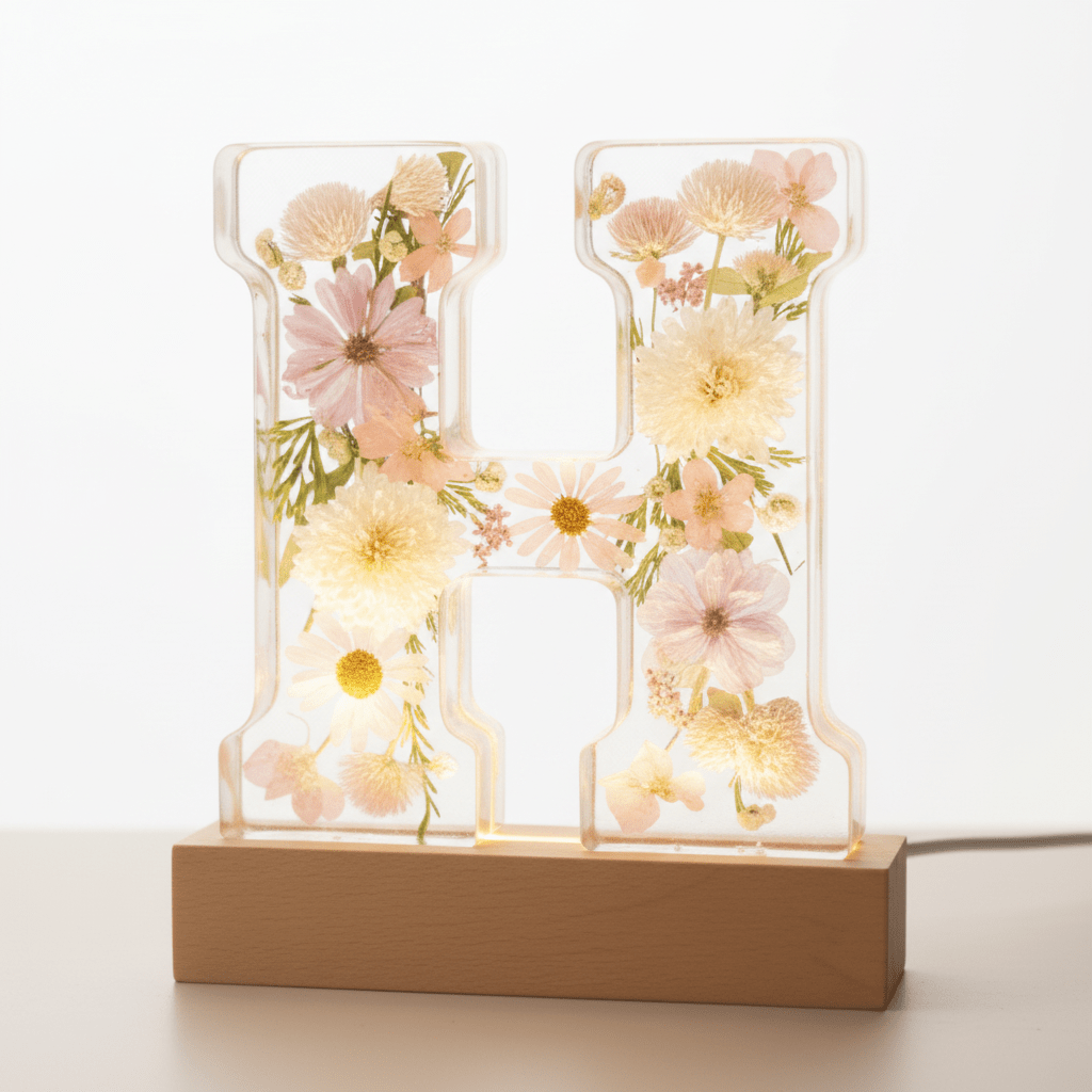Floral Resin Lighted Letter – Personalized LED Night Light - The Glossy Gift Shop