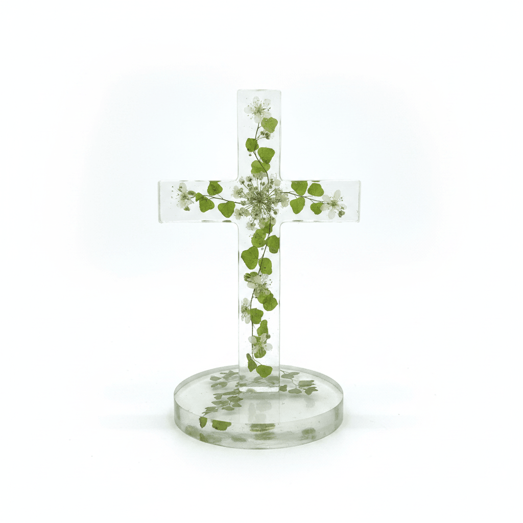 Floral Resin Standing Cross – Christening & Nursery Decor - The Glossy Gift Shop