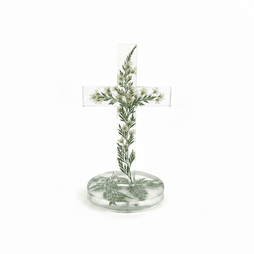 Floral Resin Standing Cross – Christening & Nursery Decor - The Glossy Gift Shop