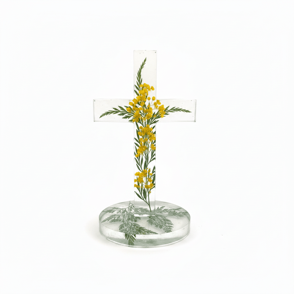 Floral Resin Standing Cross – Christening & Nursery Decor - The Glossy Gift Shop