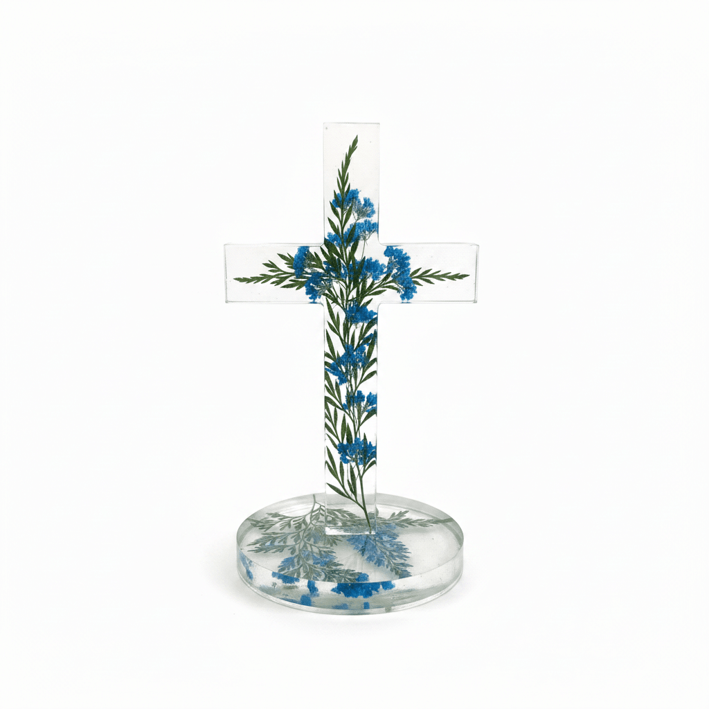 Floral Resin Standing Cross – Christening & Nursery Decor - The Glossy Gift Shop