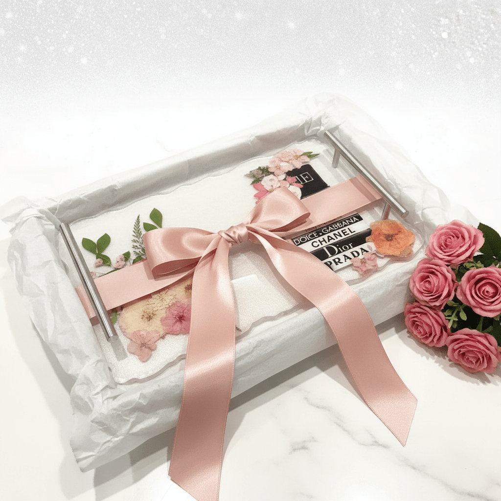 Floral Resin Vanity Tray – Handmade Jewelry & Perfume Organizer - The Glossy Gift Shop