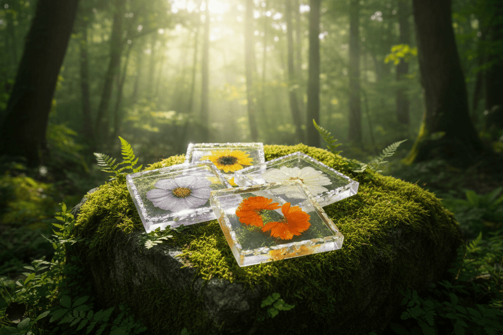 Garden Bloom Resin Coaster Set – Pressed Flower Set of 4 - The Glossy Gift Shop