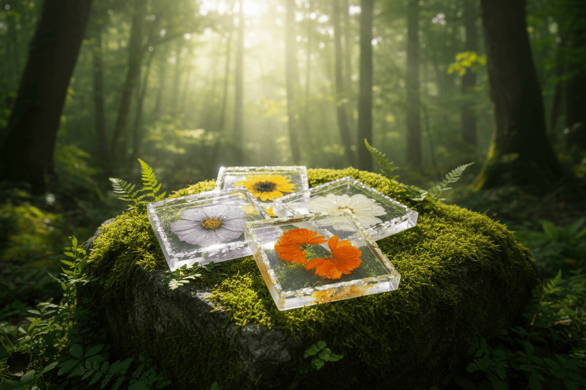 Garden Bloom Resin Coaster Set – Pressed Flower Set of 4 - The Glossy Gift Shop
