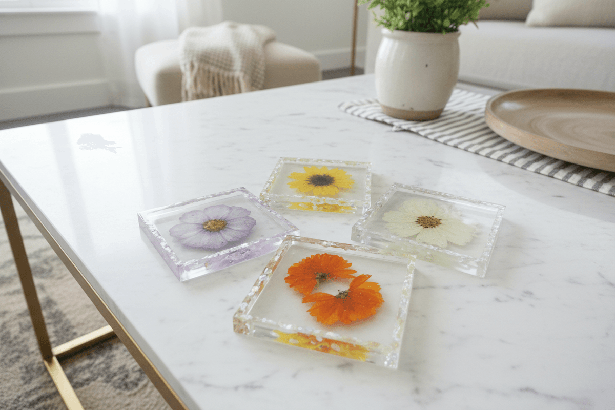 Garden Bloom Resin Coaster Set – Pressed Flower Set of 4 - The Glossy Gift Shop