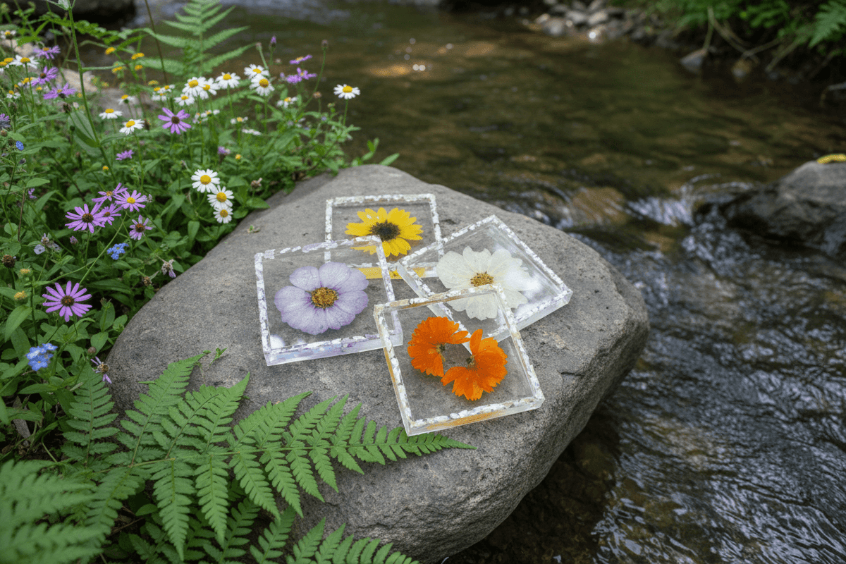 Garden Bloom Resin Coaster Set – Pressed Flower Set of 4 - The Glossy Gift Shop