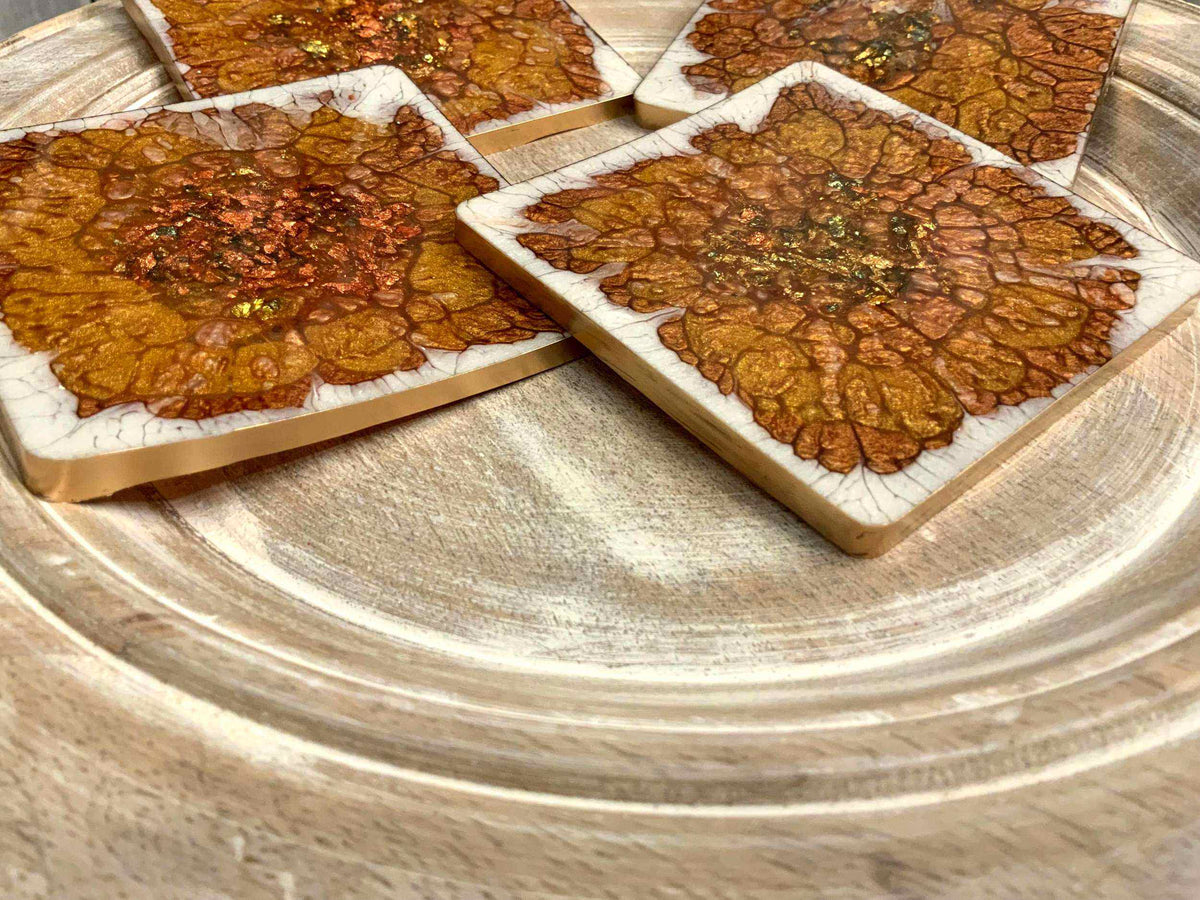 Gold, Green & Teal Resin Coasters – Handmade Set of 4 - The Glossy Gift Shop