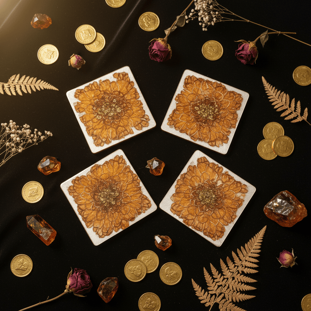 Gold, Green & Teal Resin Coasters – Handmade Set of 4 - The Glossy Gift Shop